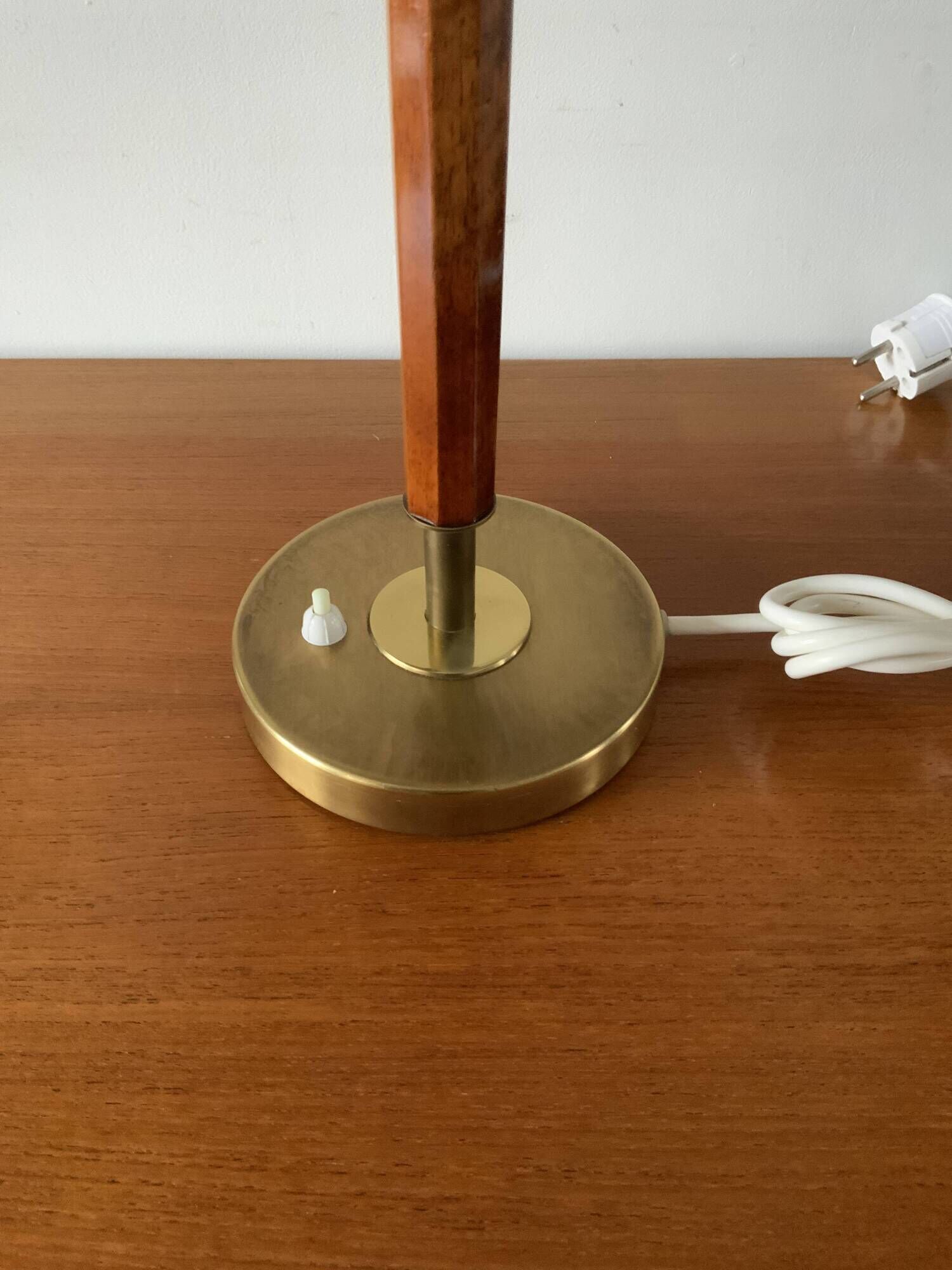 Rare Vintage Brass And Teak Table Lamp Borden's Boras Model 8445, 1940's