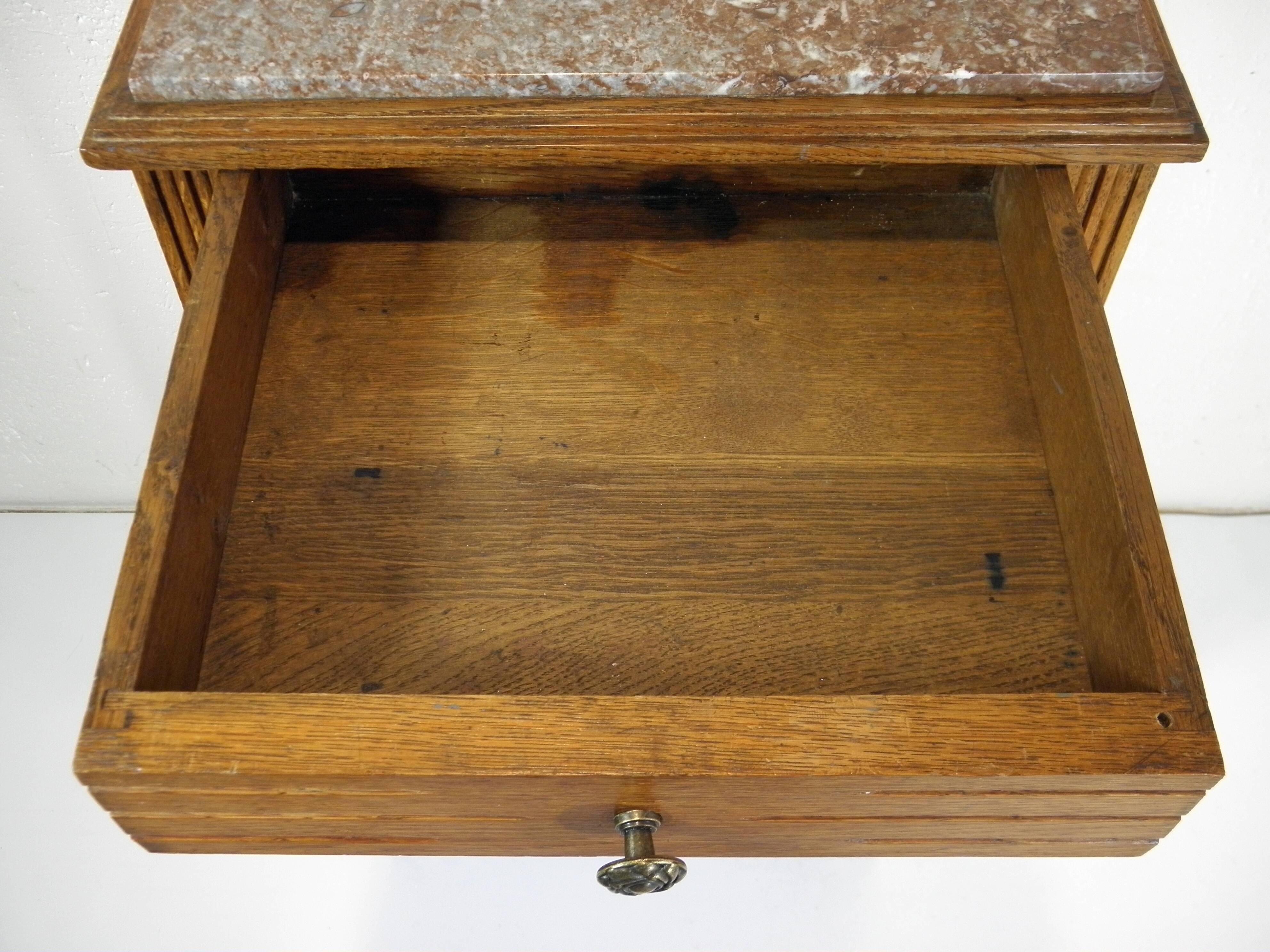 ART DECO OAK AND MARBLE BEDSIDE TABLE