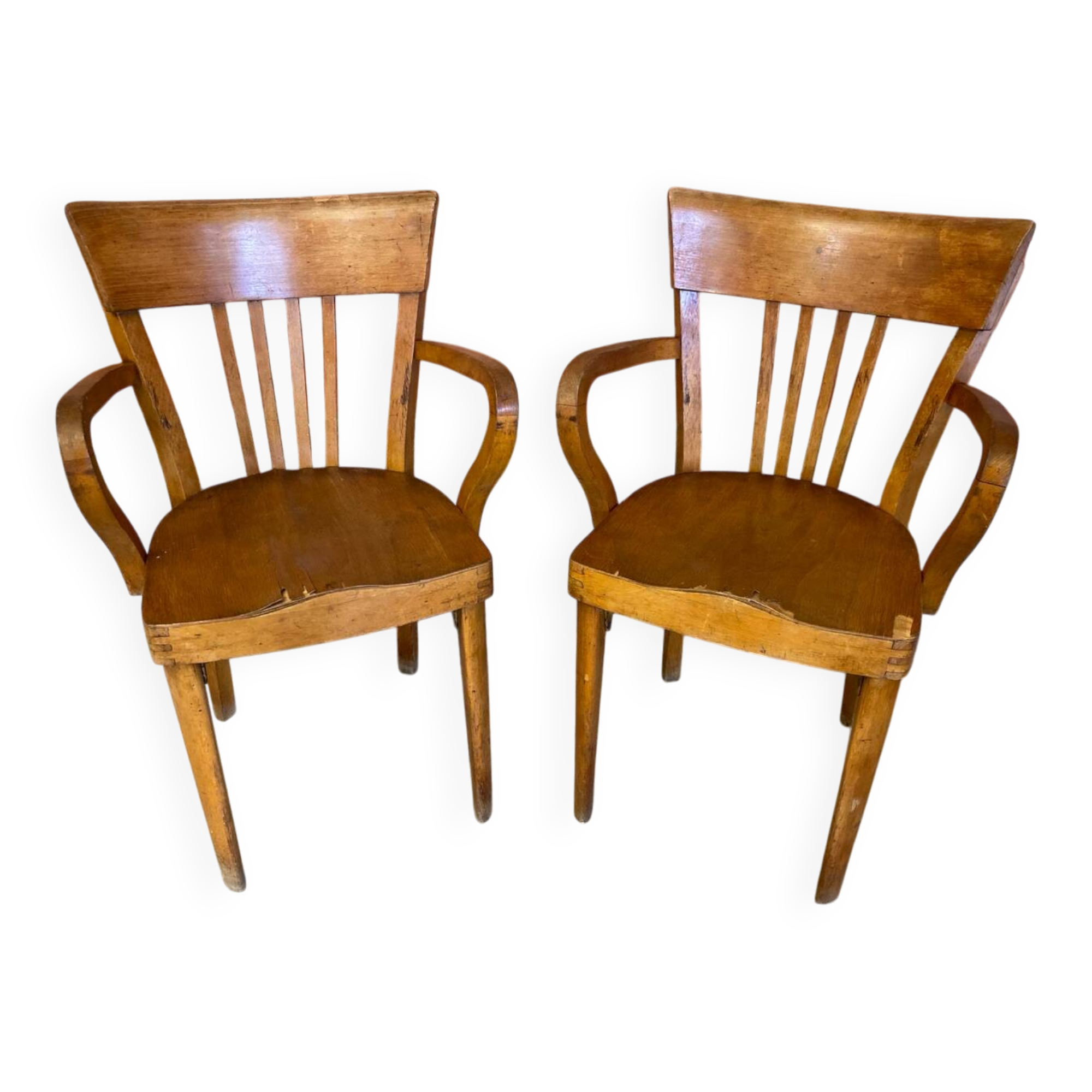 Pair of Antique FISHEL Vintage Wood Armchairs #C623