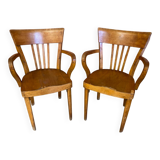 Pair of Antique FISHEL Vintage Wood Armchairs #C623