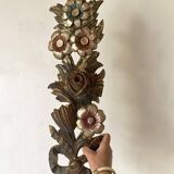 Decorative carved wooden ornament bouquet flowers and ribbon