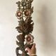 Decorative carved wooden ornament bouquet flowers and ribbon