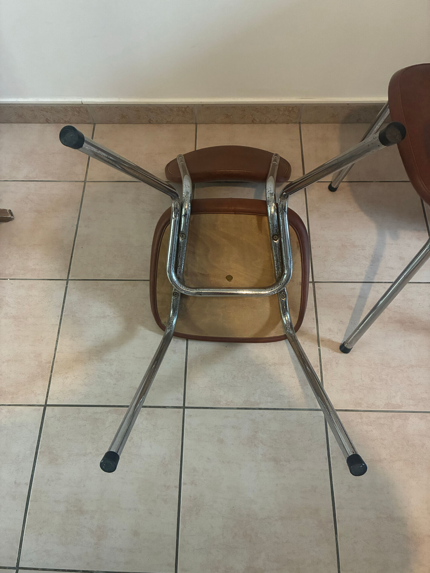 Set of 2 brown faux leather chairs – 1970s – vintage
