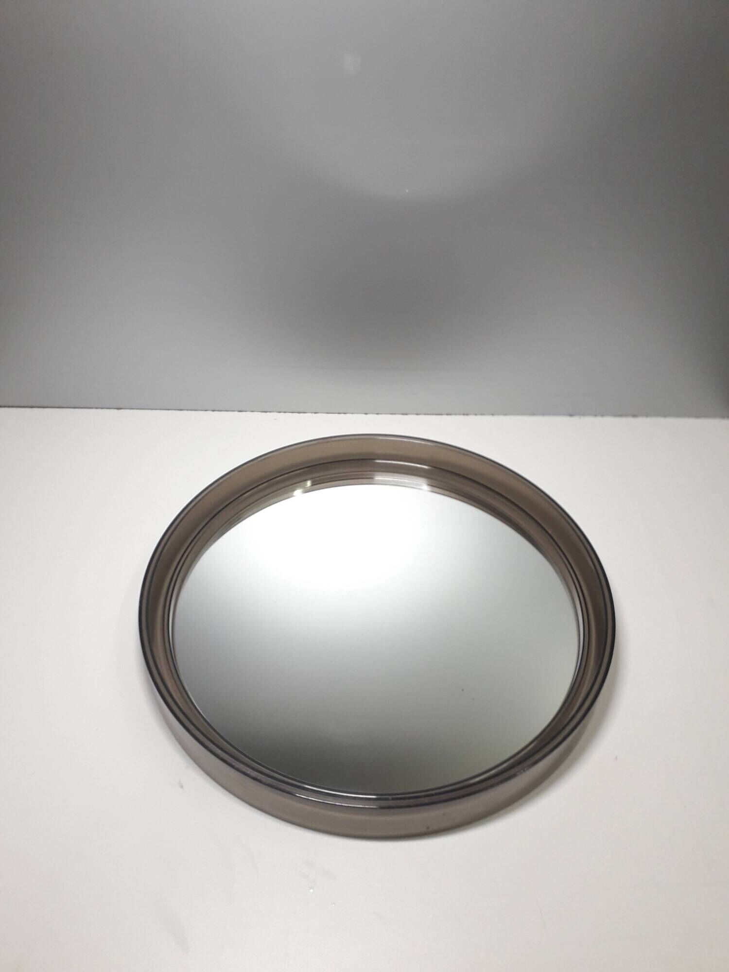 Vintage round mirror - gilac n° 1813 - smoked plexiglass - 1970s
