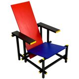 Vintage reproduction of Gerrit Rietveld's Red and Blue Chair. Circa 1960s