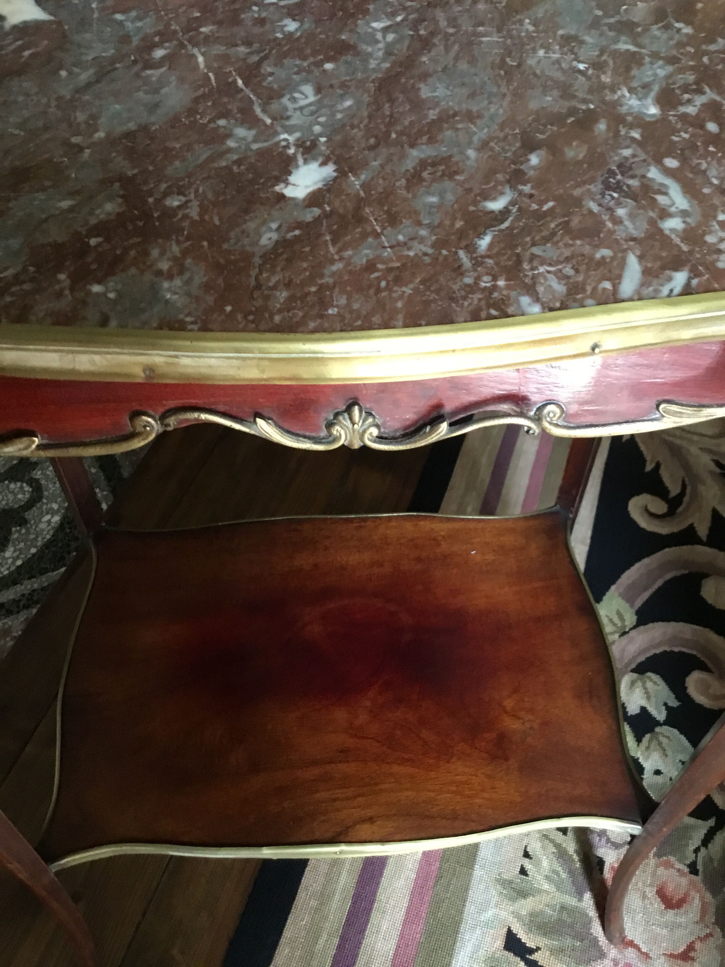 Wooden living room table with marble top