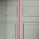 Tulip foot floor lamp in pink lacquered metal & cylindrical shade. 80's