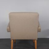 Pair of Jitona armchairs reupholstered Beige Fabric, Czech 1960s