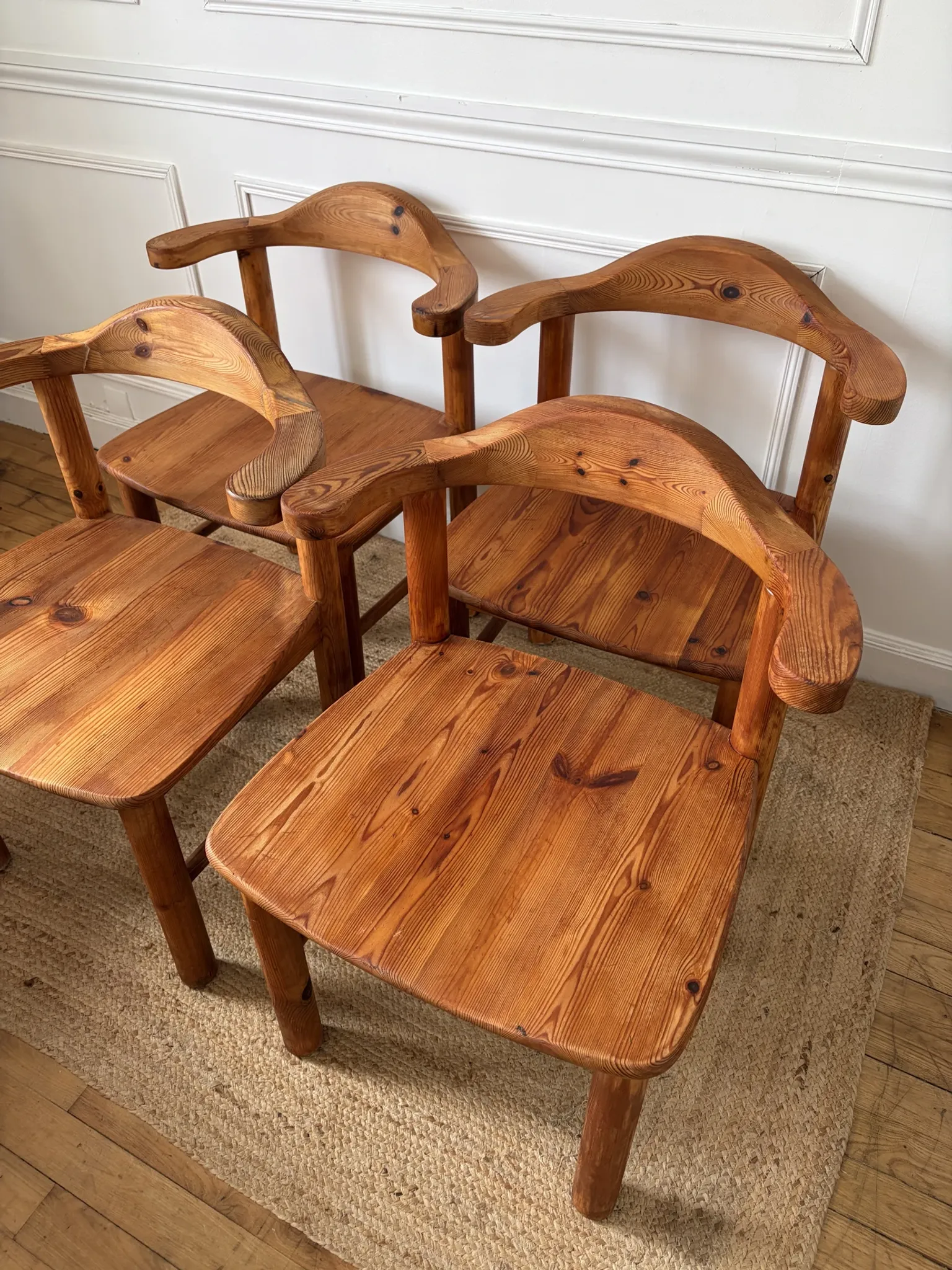 4 pine armchairs from the 1970s