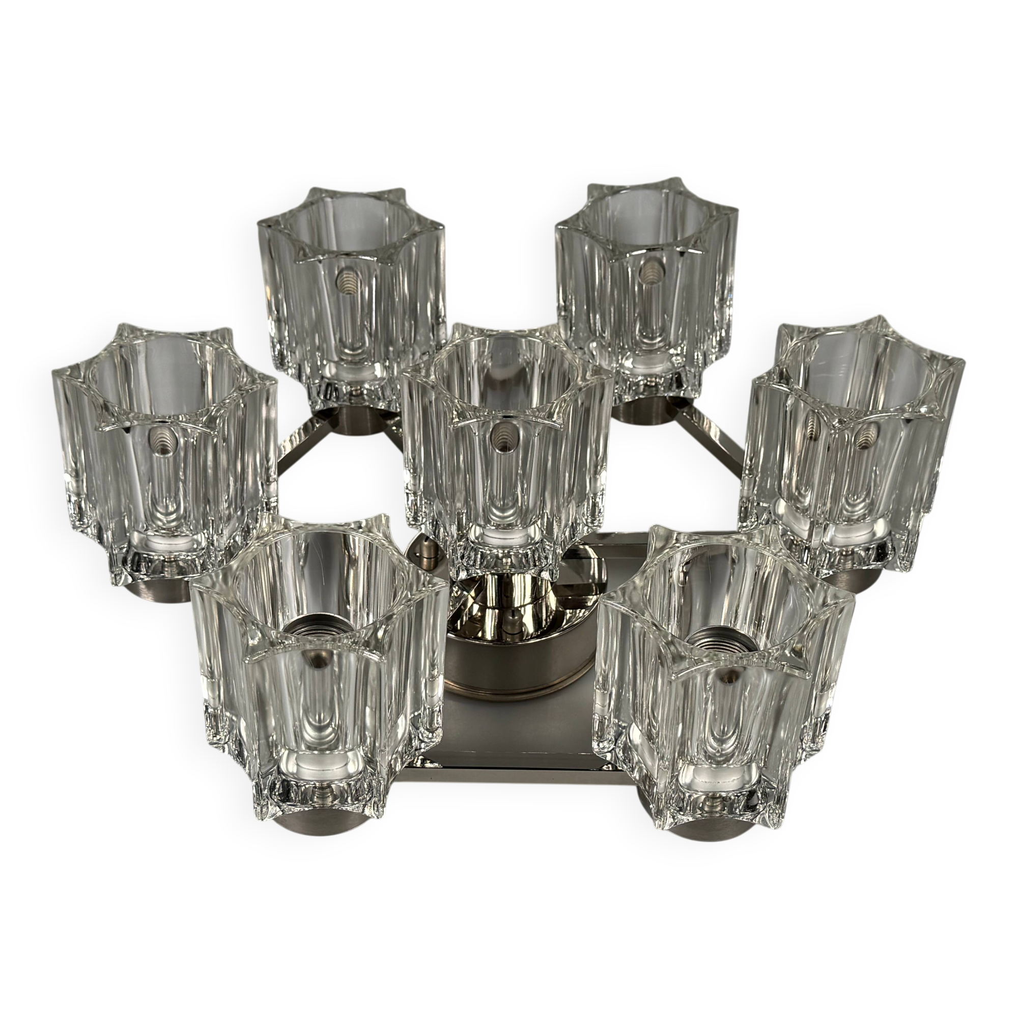 1960s 1970s Ceiling or Wall Lamp German Ice Glass Space Age Design