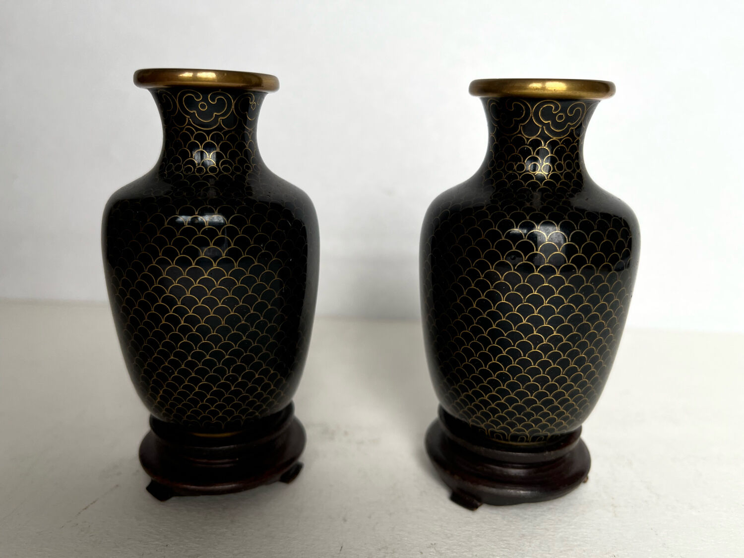 Pair of cloisonné brass vases