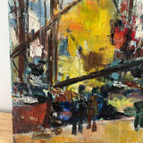 Sailboats in the harbour, oil on wood panel