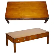 Vintage Military Campaign Coffee Table in Yew Wood and Brass