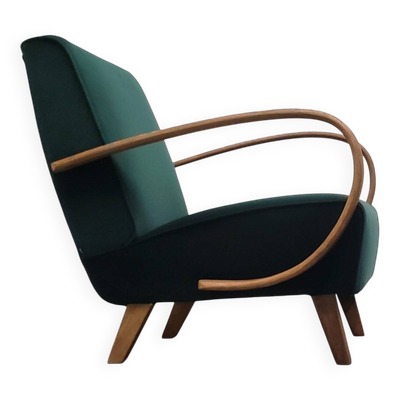 1930 Jindrich Halabala Bentwood Armchair in Emerald Green Velvet