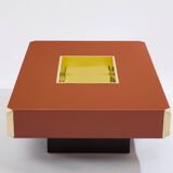 Table basse de Willy Rizzo modèle Alveo laquée marron laiton 1970