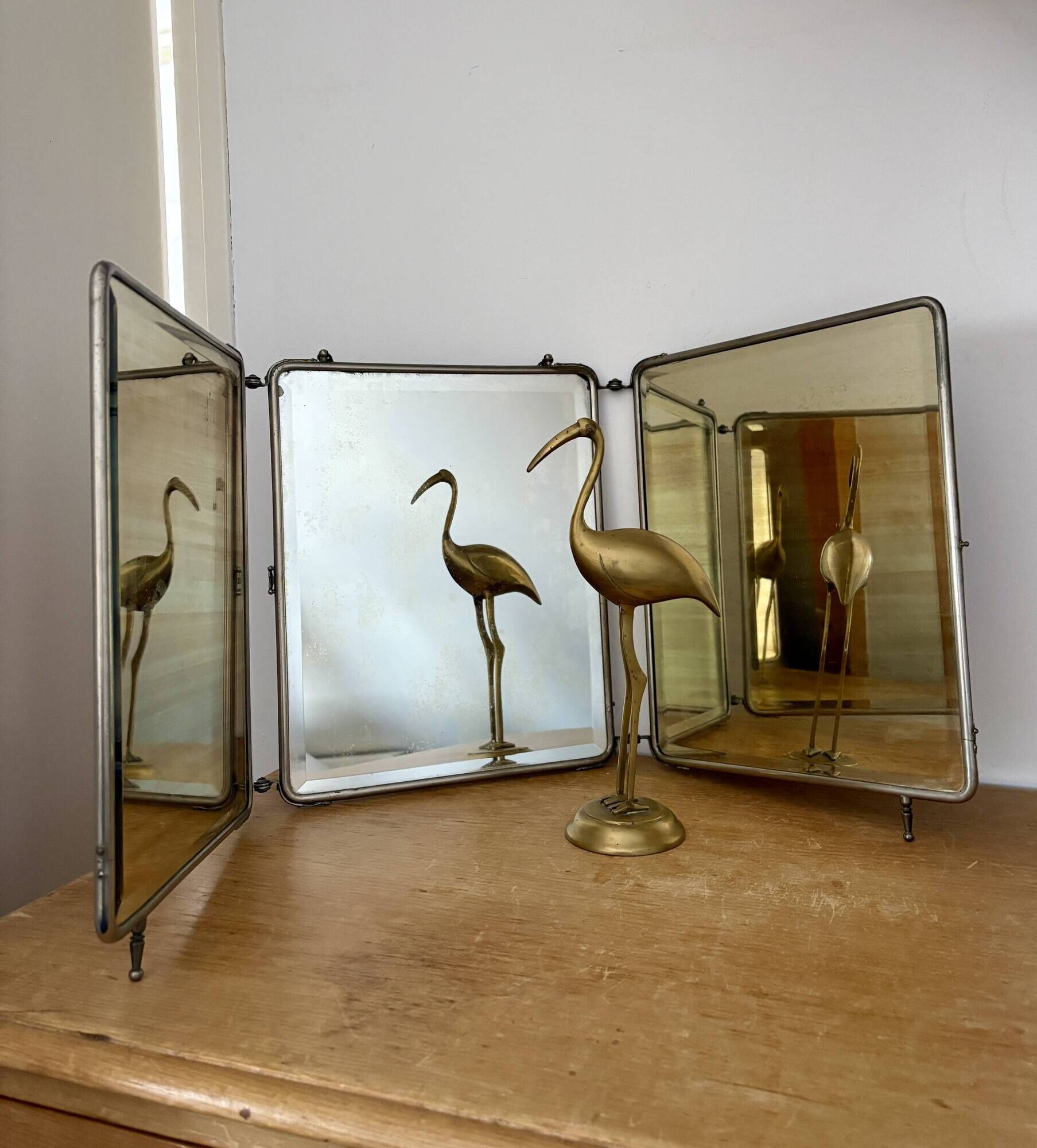 Antique barber's triptych mirror