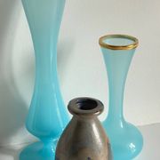 Vases bleu grès verre opalin vintage