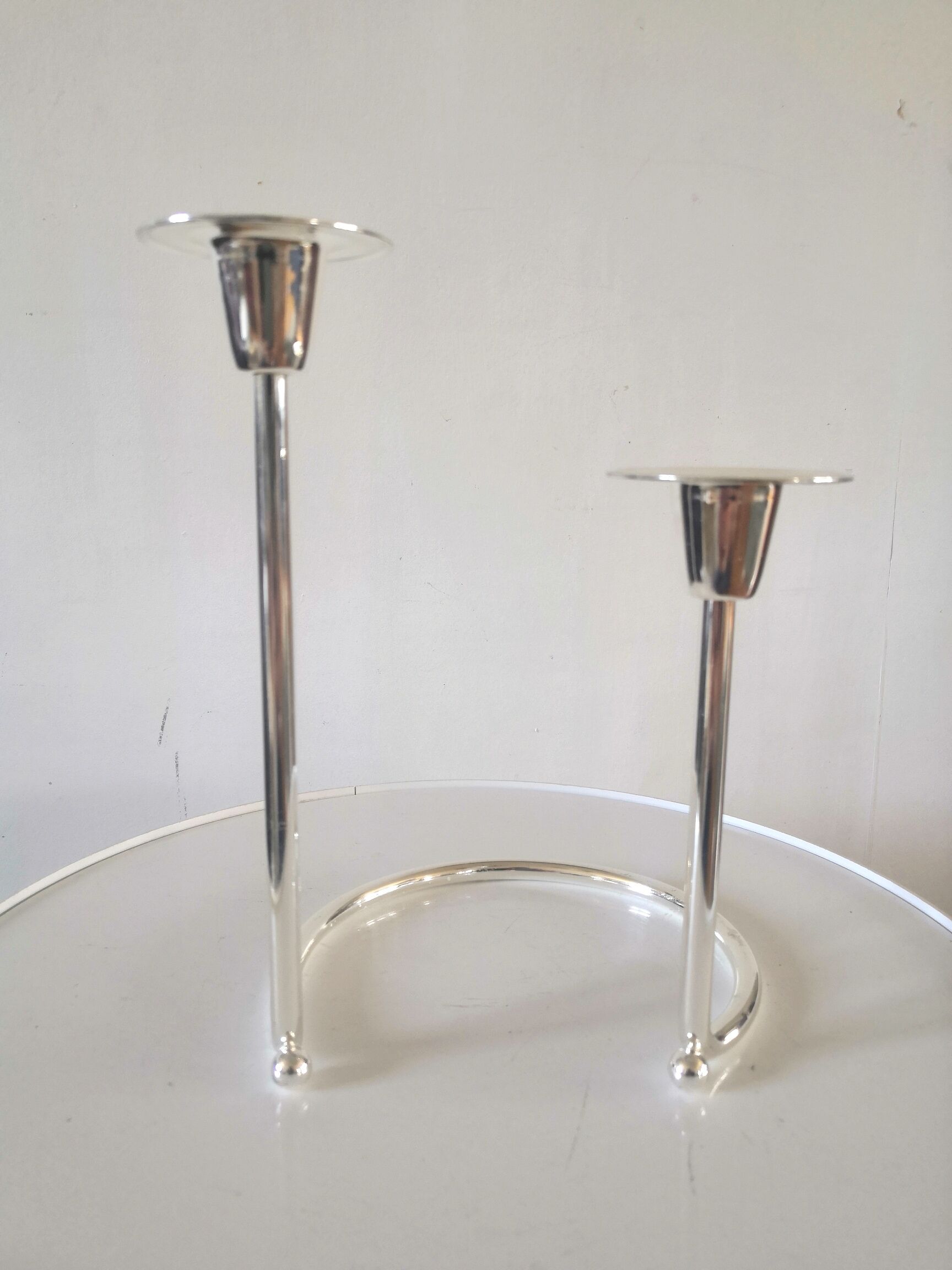 Double candle holder BMF silver metal design 70s