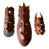 3 masques africains en bois sculpté