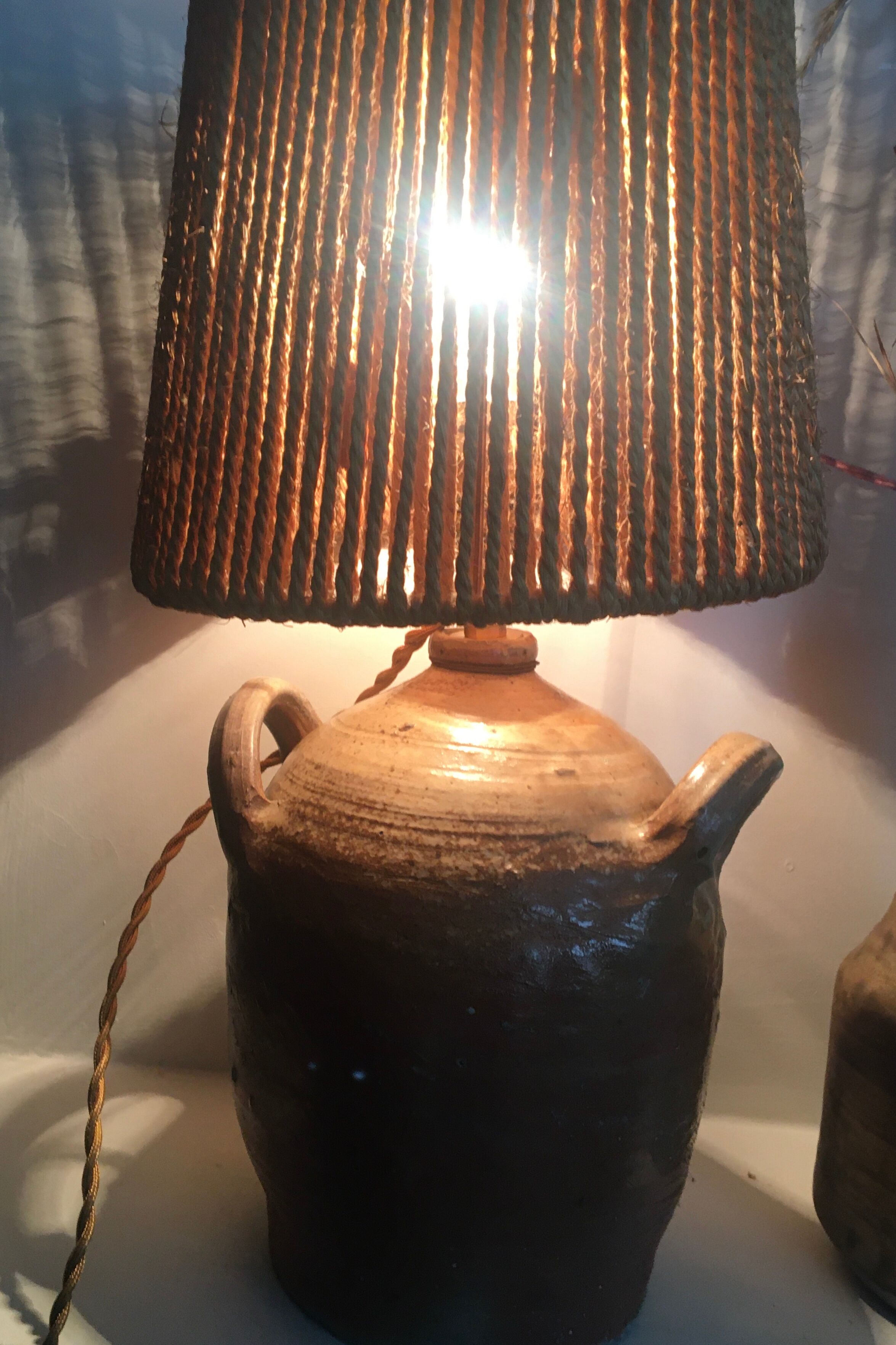 Terracotta lamp, string blinds, cable and vintage switch