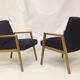 Pair of Scandinavian armchairs 60s restored deep blue gloved fabric.