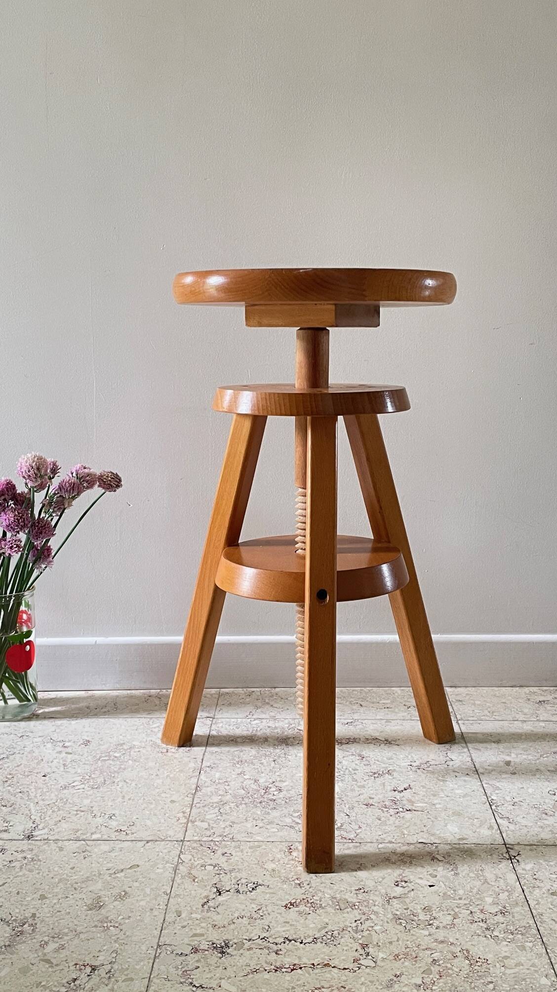 Vintage Solid Beech Screw Stool