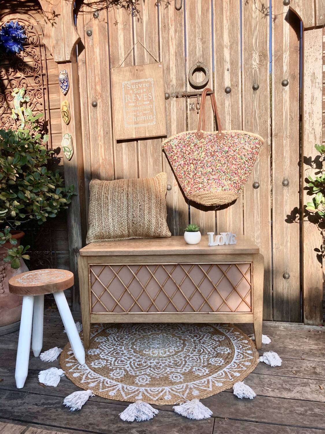 Vintage rattan toy chest or entryway furniture