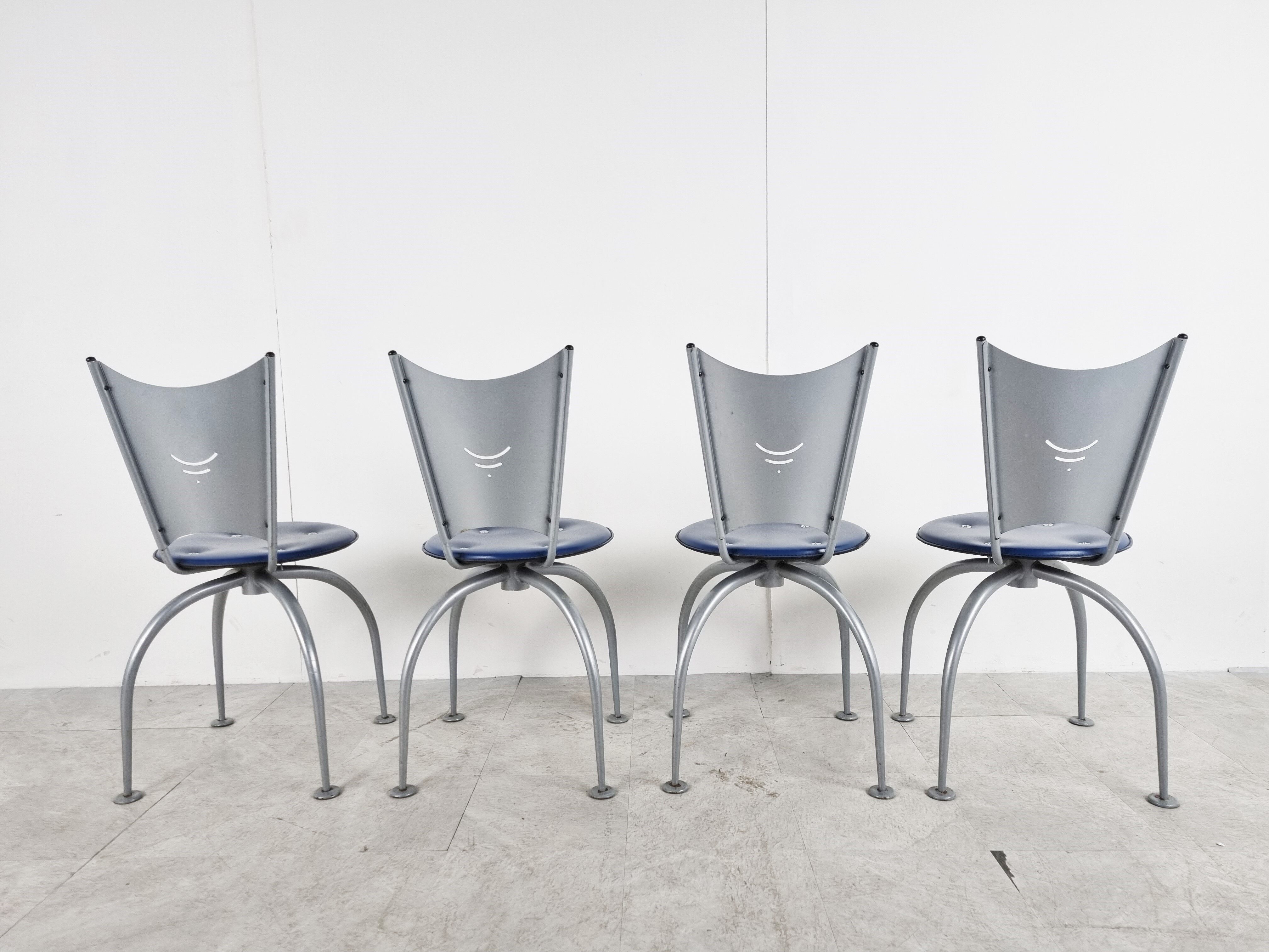 Post modern metal dining chairs, 1990s