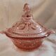 Pink glass sugar bowl