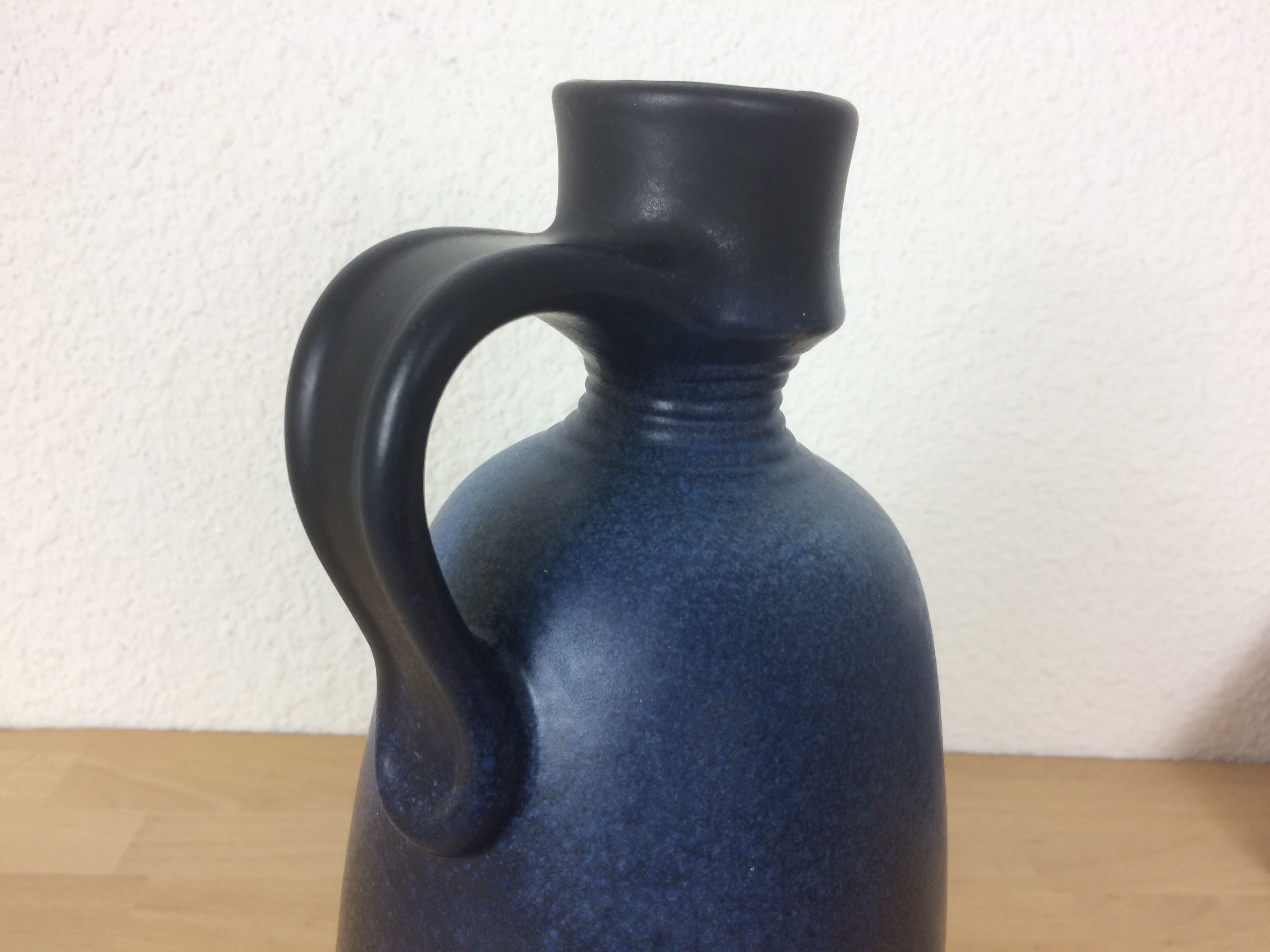 Vase shaped ceramic pitcher cobalt blue 1970