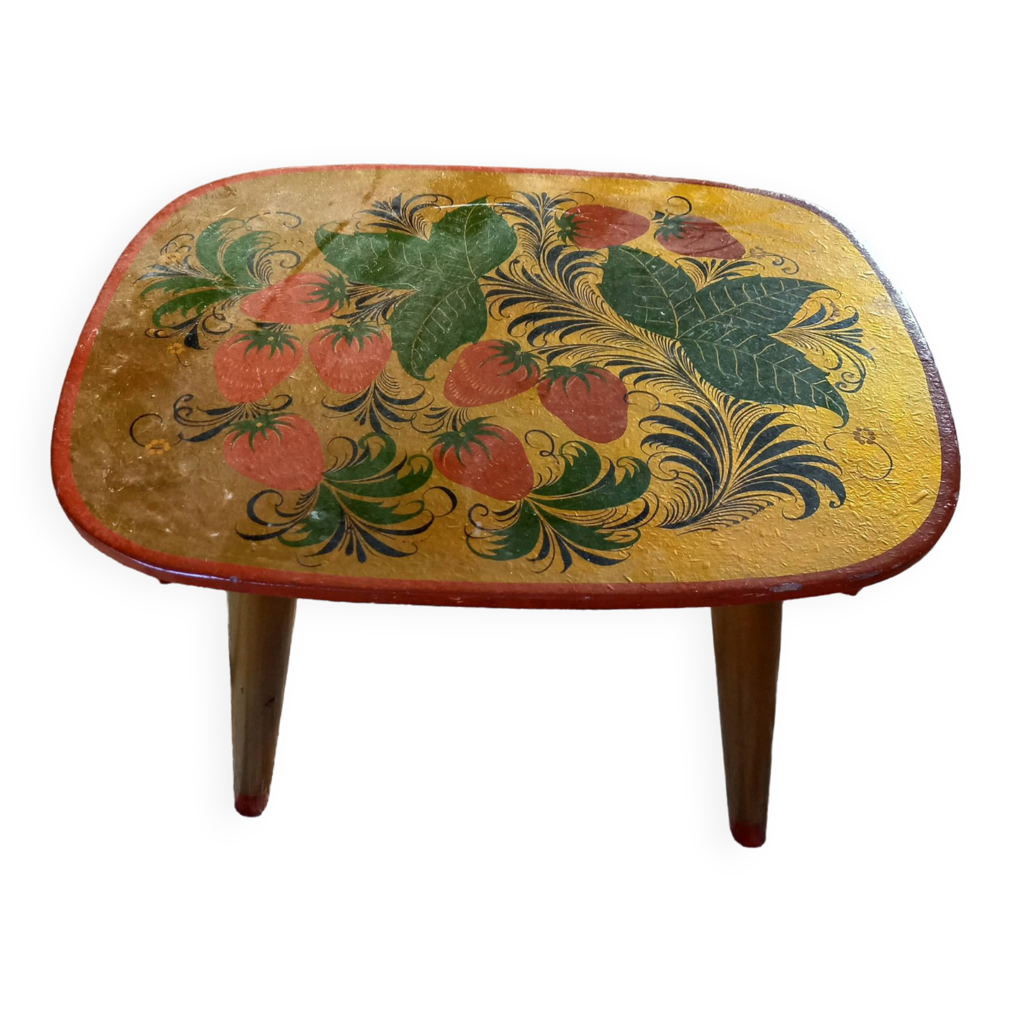 Old gilded wooden stool decorated vintage Russian craftsmanship