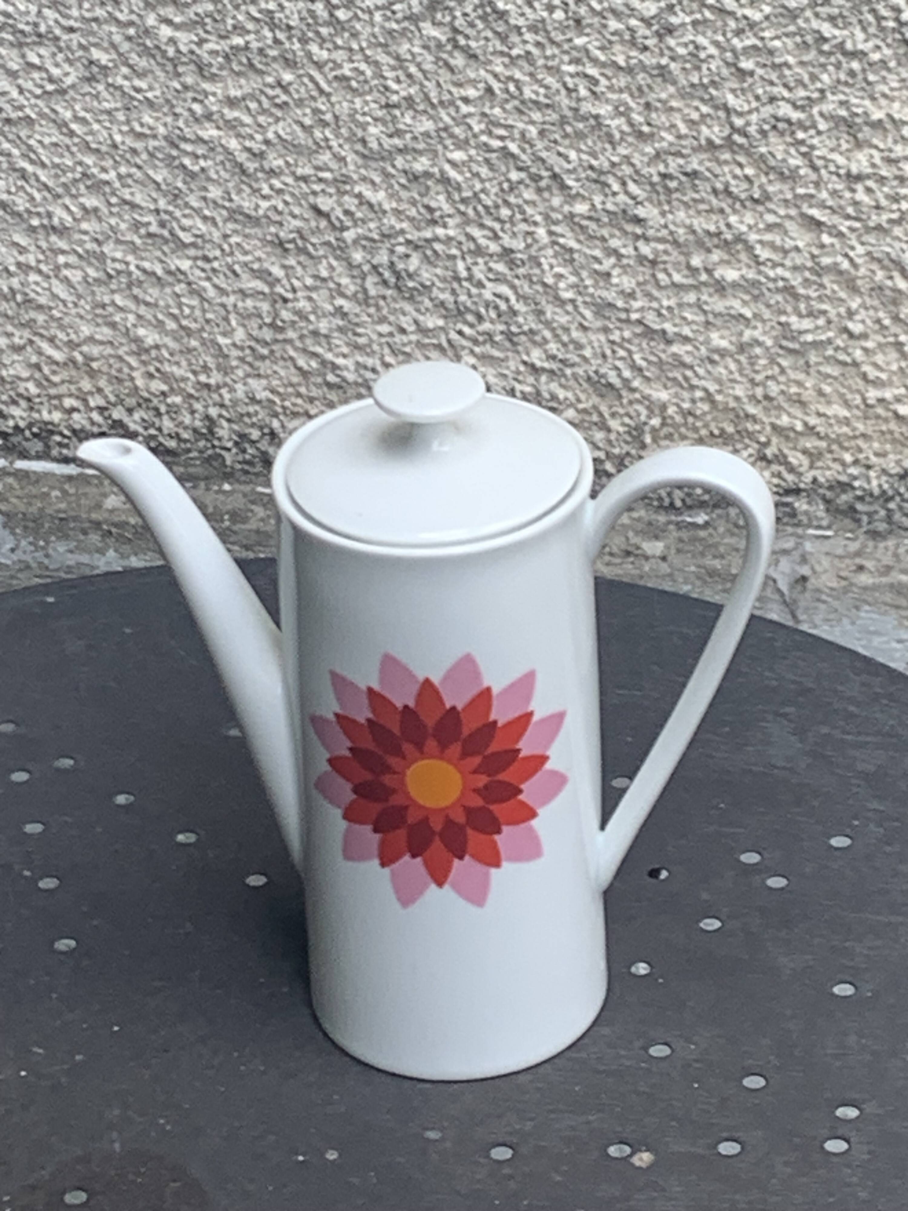 Arzberg Germany white porcelain coffee pot, numbered, designer motif