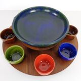 Rotating Teak Tray with Ceramic Bowls, Denmark, 1960s, Set of 10