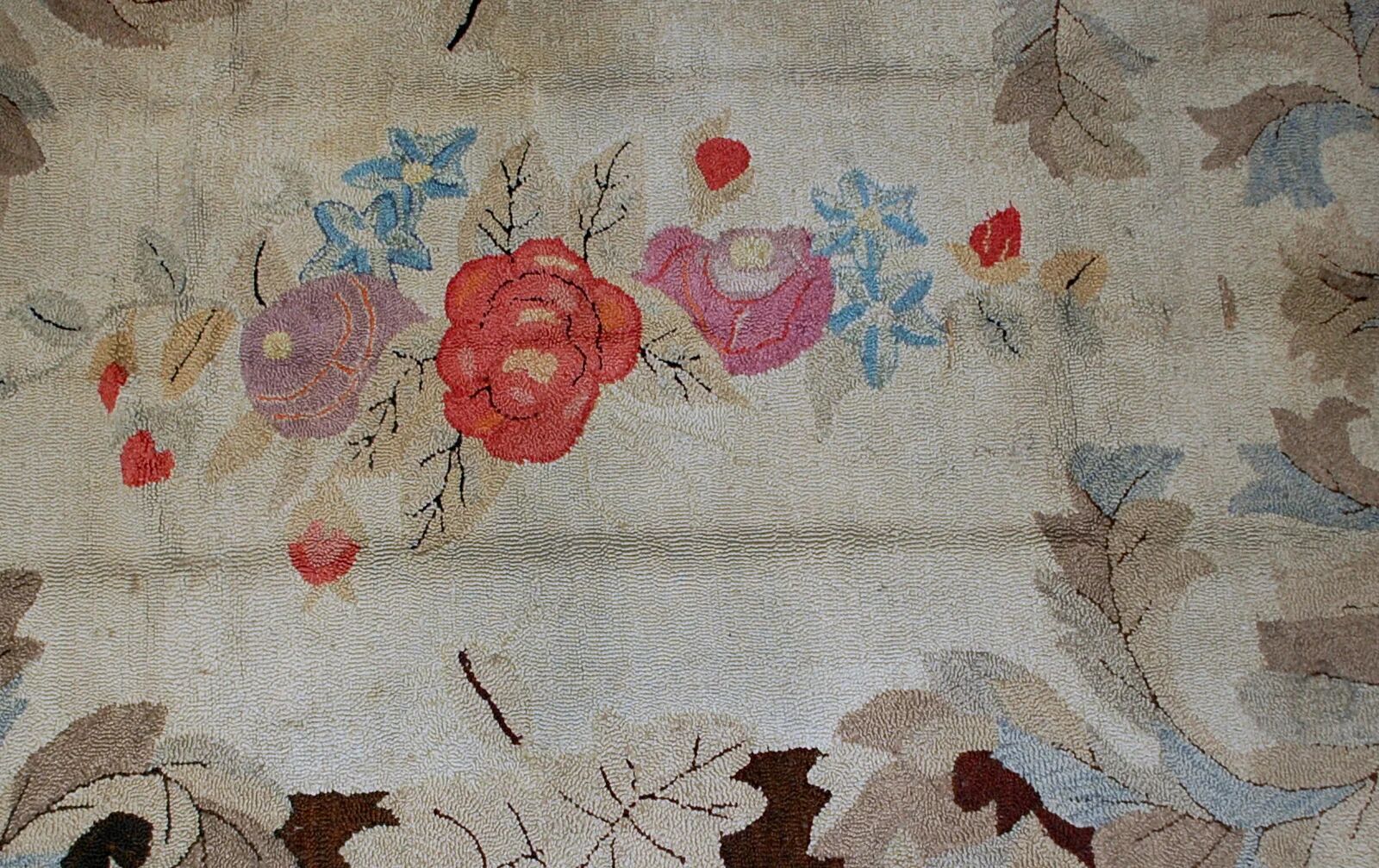 Handmade antique American hooked rug 5.10' x 8.10' (180cm x 272cm) 1880s - 1B539