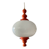 Space Age pendant light in opaline and wood