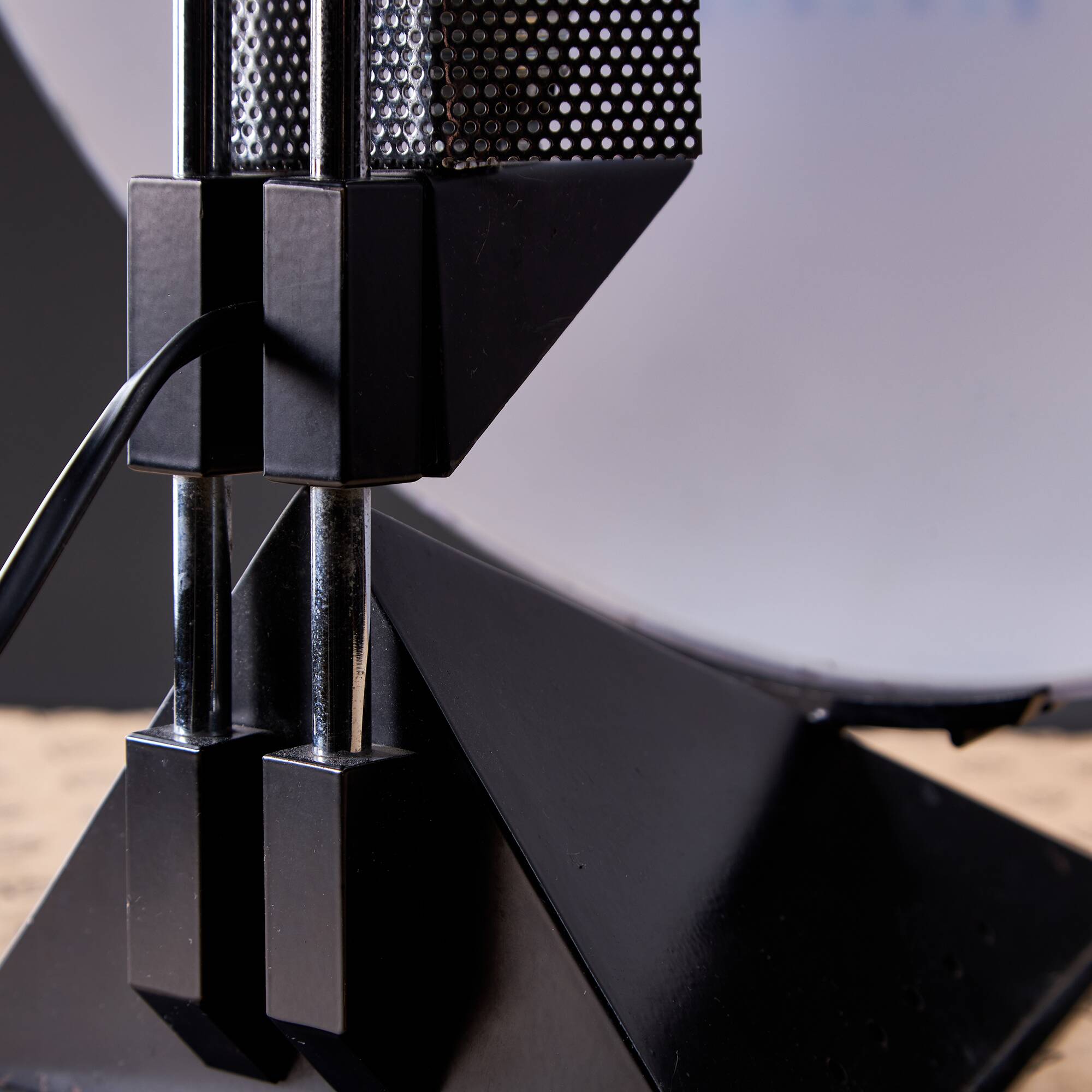 Postmodern Rhombus Shaped Table Lamp with Abstract Blue Stripes on Frosted Murano Glass