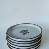 set of 6 flat plates in enamelled stoneware flowers 1970