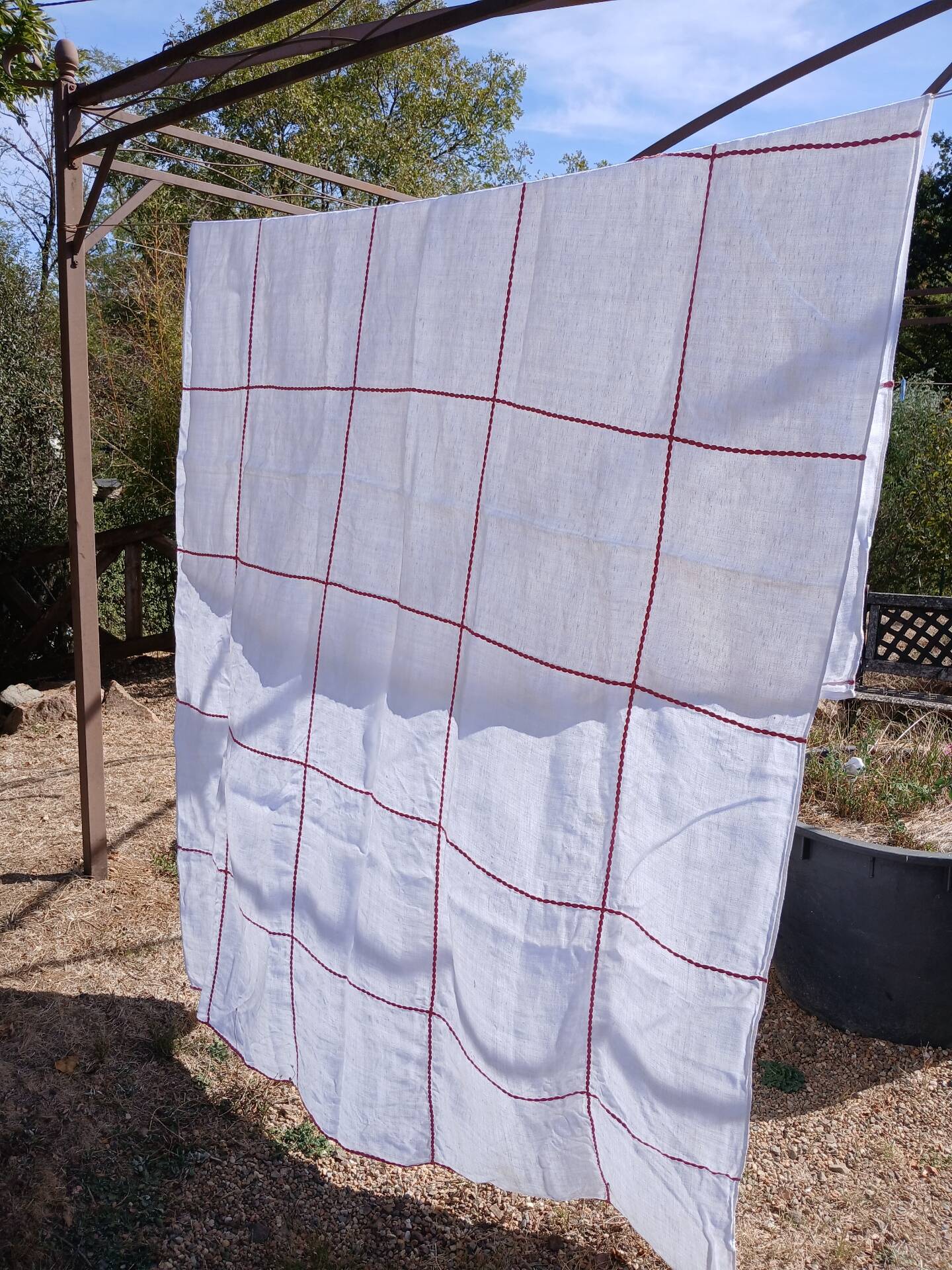 Vintage white linen tablecloth