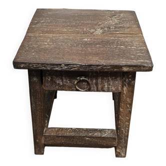 Small teak stool with 1 drawer
