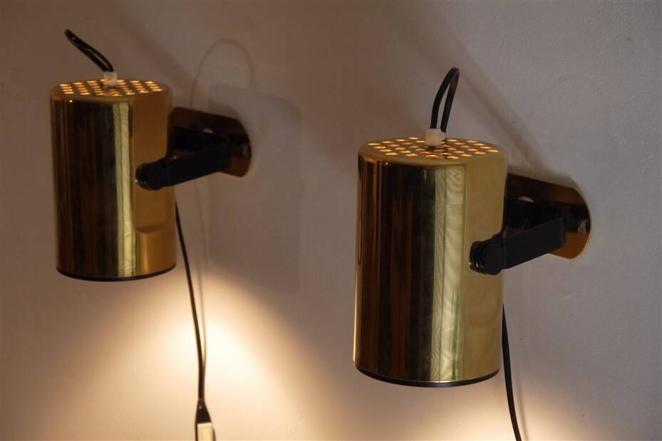 Pair of Scandinavian design wall lights in brass 1970