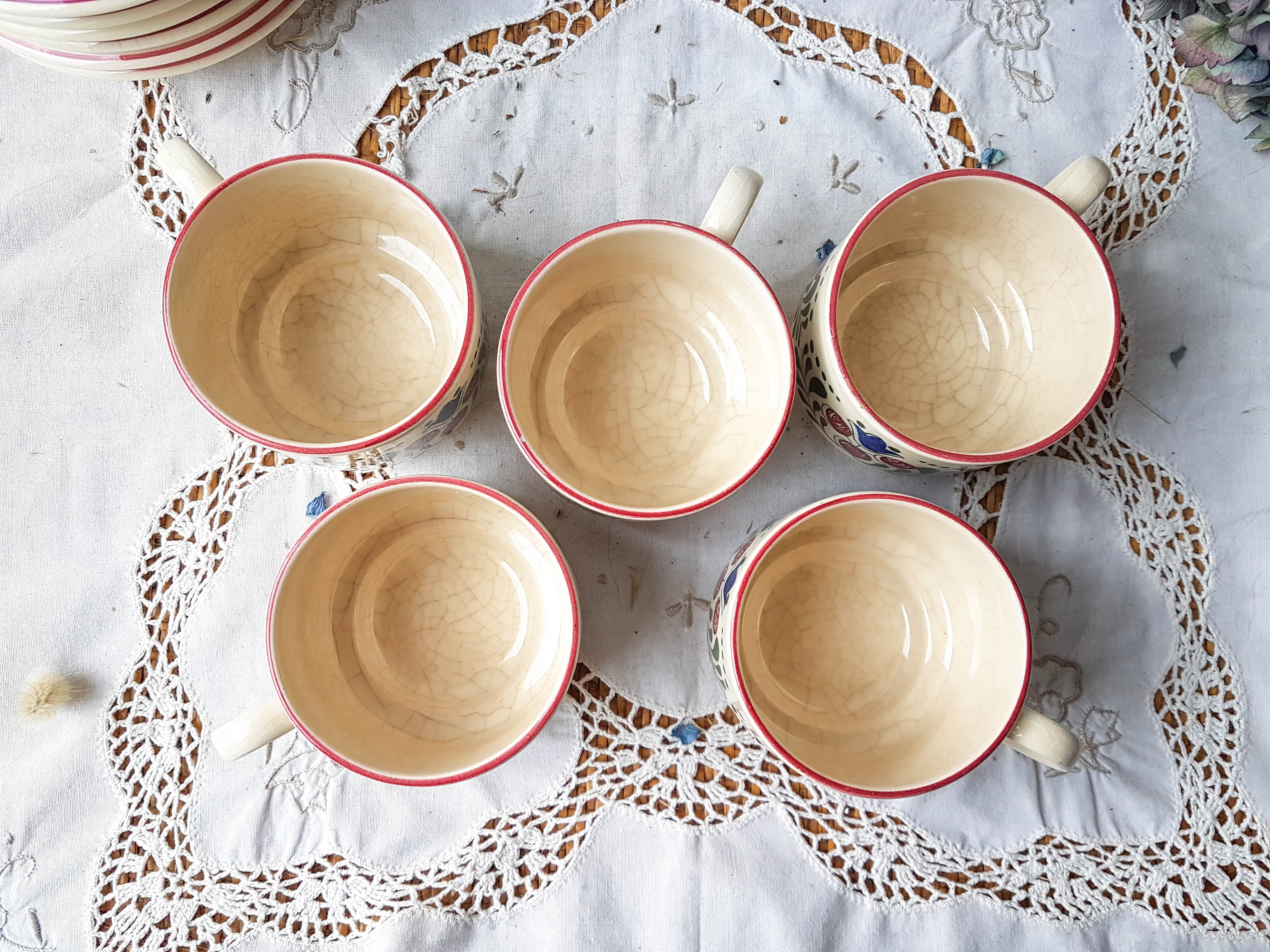 Vintage handmade earthenware coffee service for 5 people