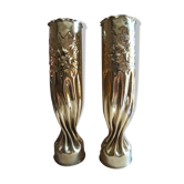 Pair of vases with floral decoration Art Nouveau in brass