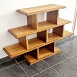 Low solid oak shelf, brutalist style, 60s