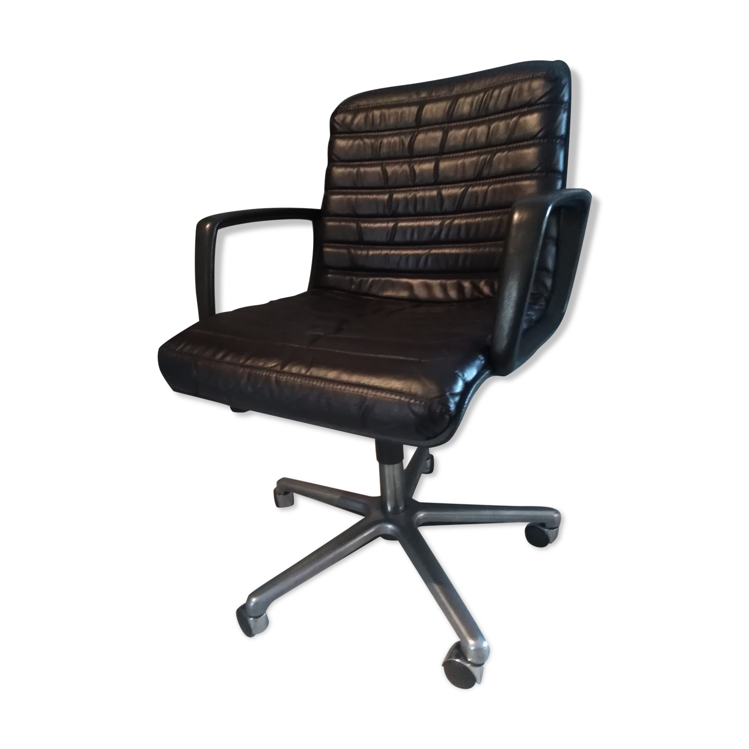 Fauteuil de bureau pivotant en cuir vintage 1970