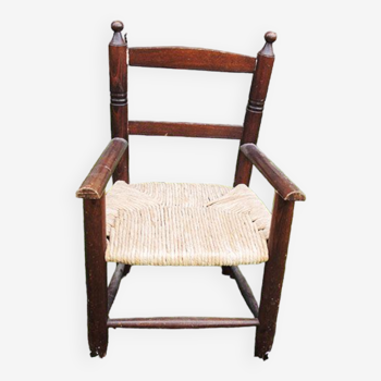 Old armchair for children wood & straw