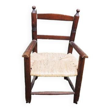 Old armchair for children wood & straw