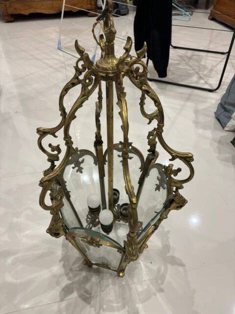 Lanterne a facette en bronze dore