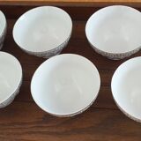 Ensemble de 6 bols en porcelaine fine de chez Longchamps, décor voitures anciennes