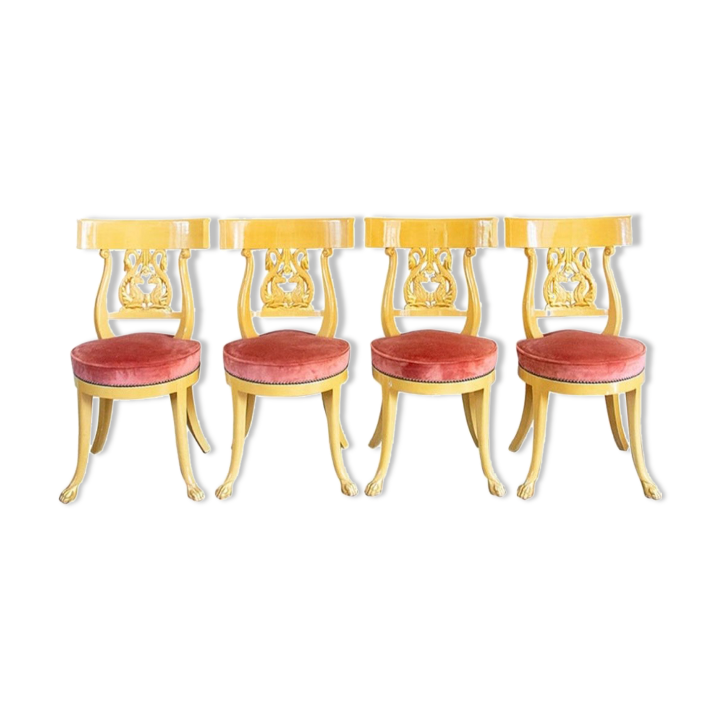Set of 4 chairs, Italy, Gilded wood, Circa 1950