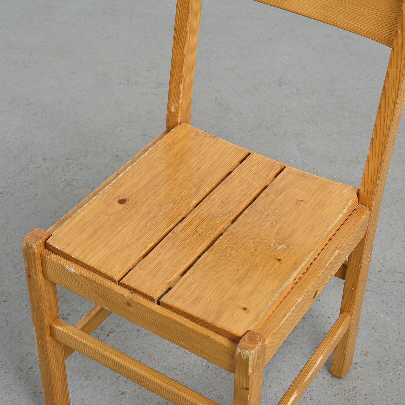 Set of six solid pine chairs by Maison Regain